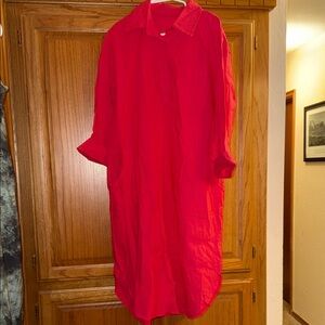Vibrant Reddish Orange Long Shirt Dress